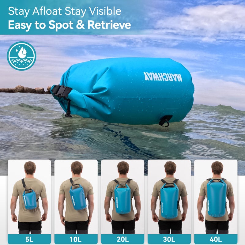 MARCHWAY Floating Waterproof Dry Bag Backpack 5L/10L/20L/30L/40L, Roll Top Sack Keeps Gear Dry for Kayaking, Rafting, Boating, Swimming, Camping, Hiking, Beach, Fishing (Teal, 40L) - Image 5